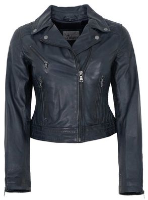 7eleven - Damen Lederjacke Bikerjacke Lammnappa navy