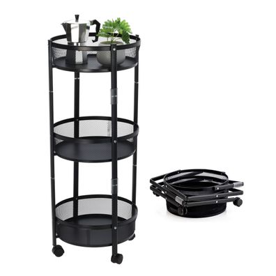 Küchen Trolley rund klappbar - 88 x 37 cm - Servier Roll Wagen Bad Regal schwarz