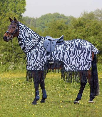 Waldhausen Fliegenausreitdecke Zebra mit Fransen Fliegenschutz Fliegendecke