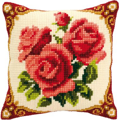 Vervaco PN-0008576 Stickkissen Motiv Blumen Rosen