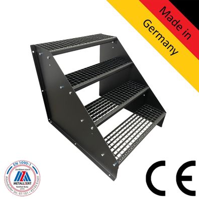 4 Stufen Treppe Breite 60-160 cm Standtreppe komplett Schwarz Geschosshöhe 84 cm