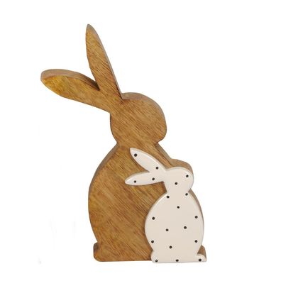 Osterhase WOODY natur aus Mangoholz mit kleinem Hasen Holzhase - WEISS