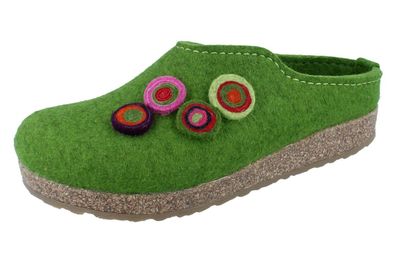 Haflinger Grizzly Kanon Damen Hausschuhe Clog grasgrün/Wollfilz