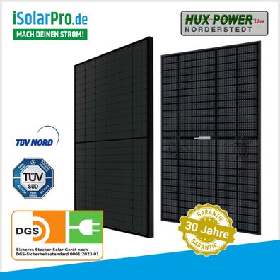 430W HUX-POWER Transparent TOPCon Full Black Bifacial N-Type Solarmodule 1722x1134x3