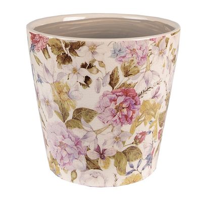 Clayre & Eef Blumentopf Ø 14x13 cm Rosa Beige Keramik Blumen (Gr. Ø 14x13 cm)