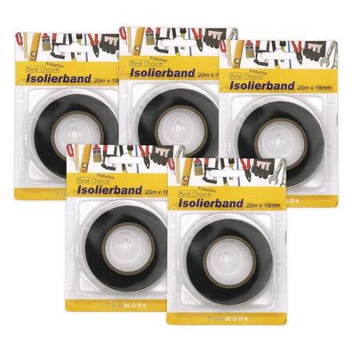 5x Isolierband Rollen im Set Klebeband 18mm 20m Rolle schwarz elastisch gummiert