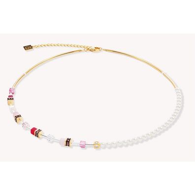 Collier - Edelstahl gold - GeoCube Rosa Gold Perle