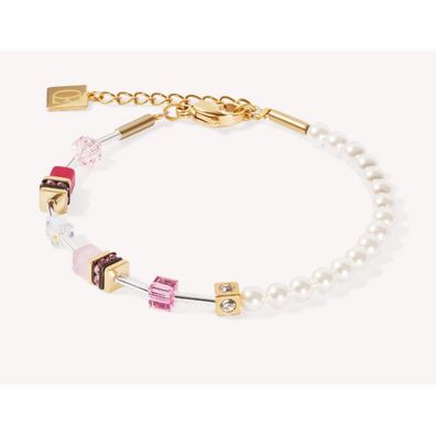 Armband - Edelstahl gold - GeoCube Perle rosa