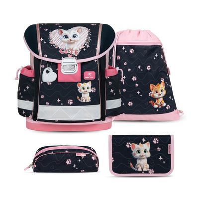 Belmil Classy ergonomisches Schulranzen-Set 4-teilig "Cute Kitten" mit Brustgurt