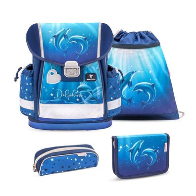 Belmil Classy ergonomisches Schulranzen-Set 4-teilig "Dolphins" mit Brustgurt