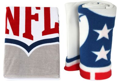 NFL Set Fleecedecke 150 x 200 cm & Velour Badetuch 80 x 150 cm weiss/grau