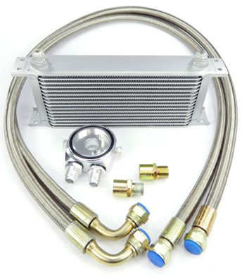 Aluminium Nachrüst Ölkühler SATZ KIT SET MIT 16 RIPPEN Universell DASH 10 SILBER