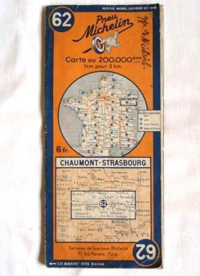 Karte Landkarte Michelin Plan 62 Chaumont Strasbourg Oldtimer WK Gefr. Frankreich