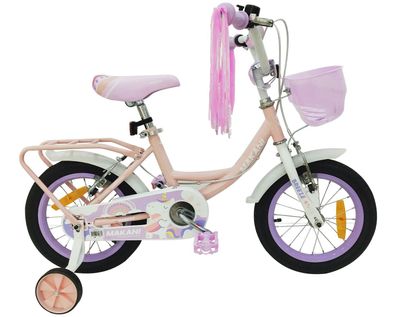 B-Ware Makani Kinderfahrrad 14 Zoll Breeze, mit Stützräder, rosa Gepäckträger