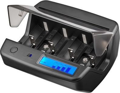 Universal LCD Tischladegerät Schwarz - geeignet für bis zu 4x Micro (AAA), Mignon