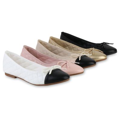 VAN HILL Damen Klassische Ballerinas Gesteppte Leder-Optik Schleifen Schuhe 841554