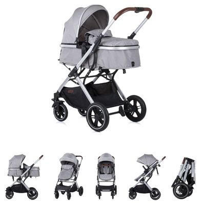 B-Ware Chipolino Kinderwagen Zara 2 in 1 Wickeltasche Hinterradbremse Korb grau