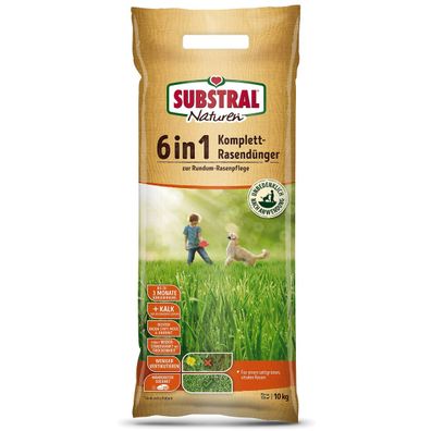 SUBSTRAL® Naturen® 6in1 Komplett Rasendünger zur Rundum Rasenpflege 10 kg für 135 m²