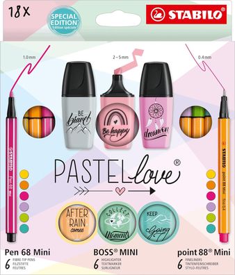 Stabilo Pastellove Set 18-tlg – Fineliner, Filzstifte & Textmarker in Pastellfarben