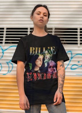 Billie Eilish american singer 2pac Damen Oversize T-Shirt Baumwolle S-XXXL