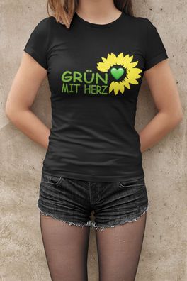 Spruch Bündnis 90 / Die Grünen Grün mit Herz Damen T-Shirt Bio-Baumwolle