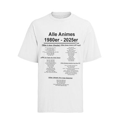 Alle Anime seit 1980 aufgelsitet 80s 90s Manga Otaku Bio T-Shirt Damen oversize