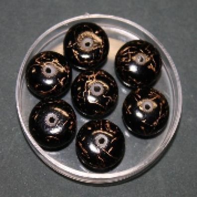 Wachsperlen - Scheiben, 12 x 9 mm, schwarz/ goldfaden