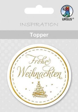 Topper, weiß/ gold, "Frohe Weihnachten"