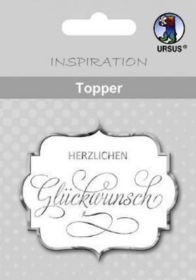 Topper, weiß/ silber, "Glückwunsch"