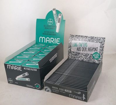 SET 10x Marie Active Filter 6mm mit Aktivkohle + 25x Marie King Size Slim Ultrafin