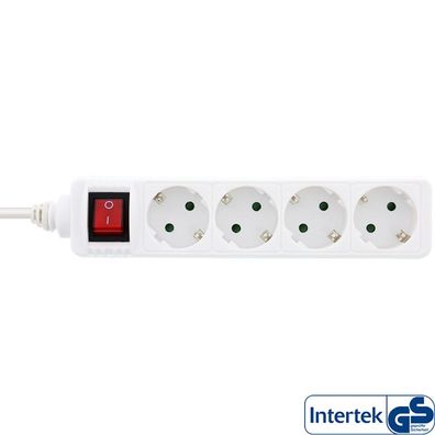InLine® 16441G Steckdosenleiste, 4-fach Schutzkontakt, mit Schalter, 1,5m, weiß