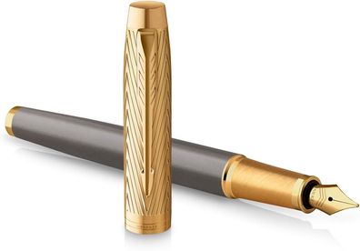 Parker IM Pioneers Edler Füllfederhalter grau gold Neuheit Füller in Geschenkbox