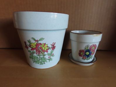 Übertopf Blumentopf 2 Stück Keramik mit Blumendruck ca. 12,2 cm H + 7,7 cm H