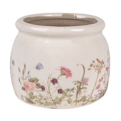 Clayre & Eef Blumentopf Ø 12x10 cm Beige Rosa Keramik Blumen (Gr. Ø 12x10 cm)