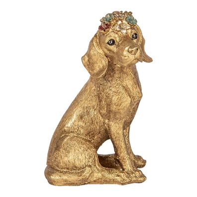 Clayre & Eef Dekorationsfigur Hund 13x13x21 cm Goldfarbig Kunststoff