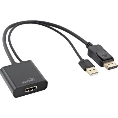 InLine® 17169P HDMI BU zu DisplayPort ST Konverter Kabel, 4K, schwarz/gold, 0,3m