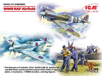 ICM 1:48 DS4802 WWII RAF Airfield (Spitfire Mk. IX, pitfire MkVII, AF Pilots a Ground