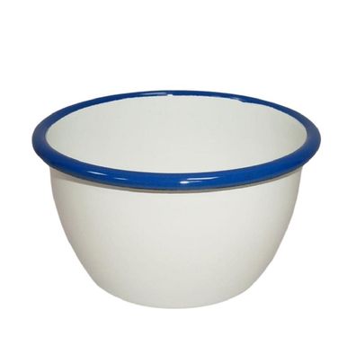 Emaille Schüssel, Salatschüssel, Müsli Schale, Dekor weiß mit blauem Rand 13 cm