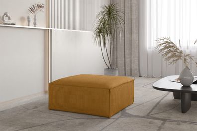 Polsterhocker Designerhocker CELES Premium 85x85 cm in Stoff Scala Senfgelb