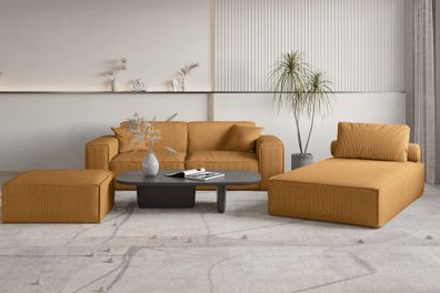 Polstermöbel Set 3-teilig CELES Premium in Stoff Scala Senfgelb