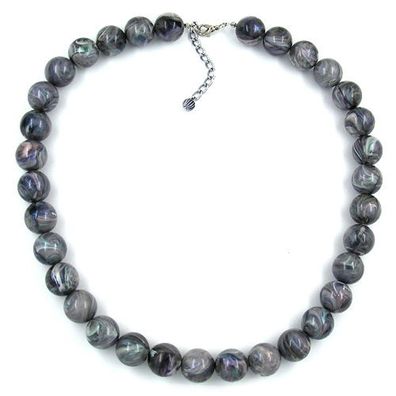 Kette, Perlen 16mm grau-ton marmor