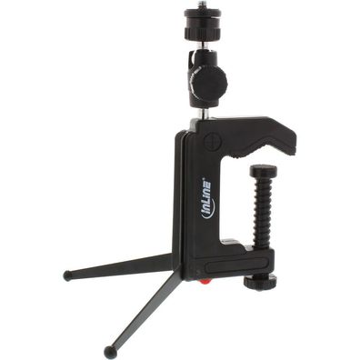 InLine® 48009 Tisch-Stativ 190mm mit Schraubzwinge, schwarz mit Kugelkopf