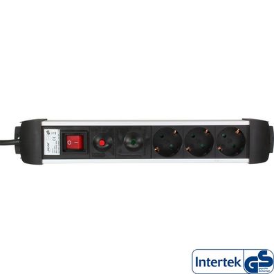 InLine® 16431A Steckdosenleiste, Alu, 3-fach Schutzkontakt, mit Überlast- und