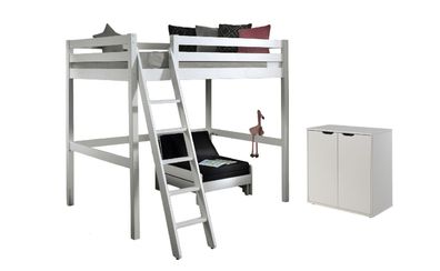 Hochbett Katheryn 209x215x190 Kinderbett Massivholz+MDF Weiß 17475