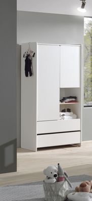 Kleiderschrank Karilynn 90x55x180 Schrank MDF+Massivholz Weiß 17149