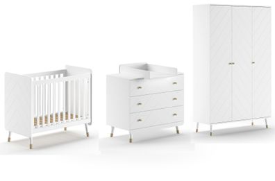 Babyzimmer Set Kamillah 150x59x200 Komplettset MDF Satin Weiß 17872