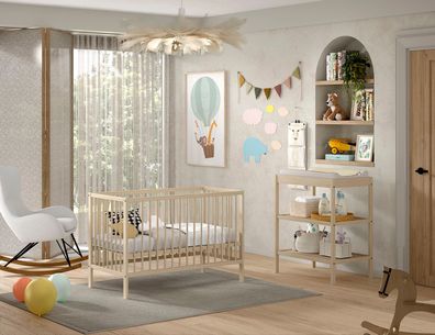 Babyzimmer Set Kara-lynn 124x65x84 Massivholz Buche Natur 17890