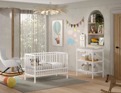 Babyzimmer Set Kara-lynn 124x65x84 Massivholz Buche Weiß 17891