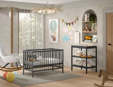 Babyzimmer Set Kara-lynn 124x65x84 Massivholz Buche Anthrazit 17892