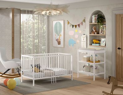 Babyzimmer Set Kara-lynn 144x76x84 Massivholz Buche Weiß 17894